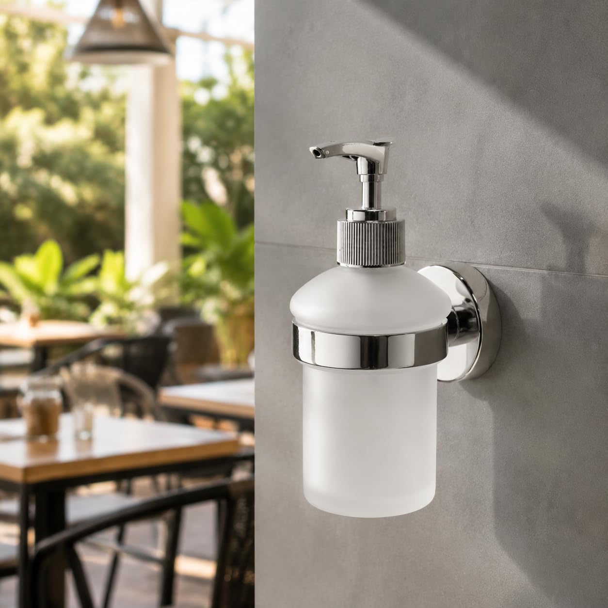 Tebery Badserie - Seifenspender aus Glas & Edelstahl, matt - zur Wandmontage