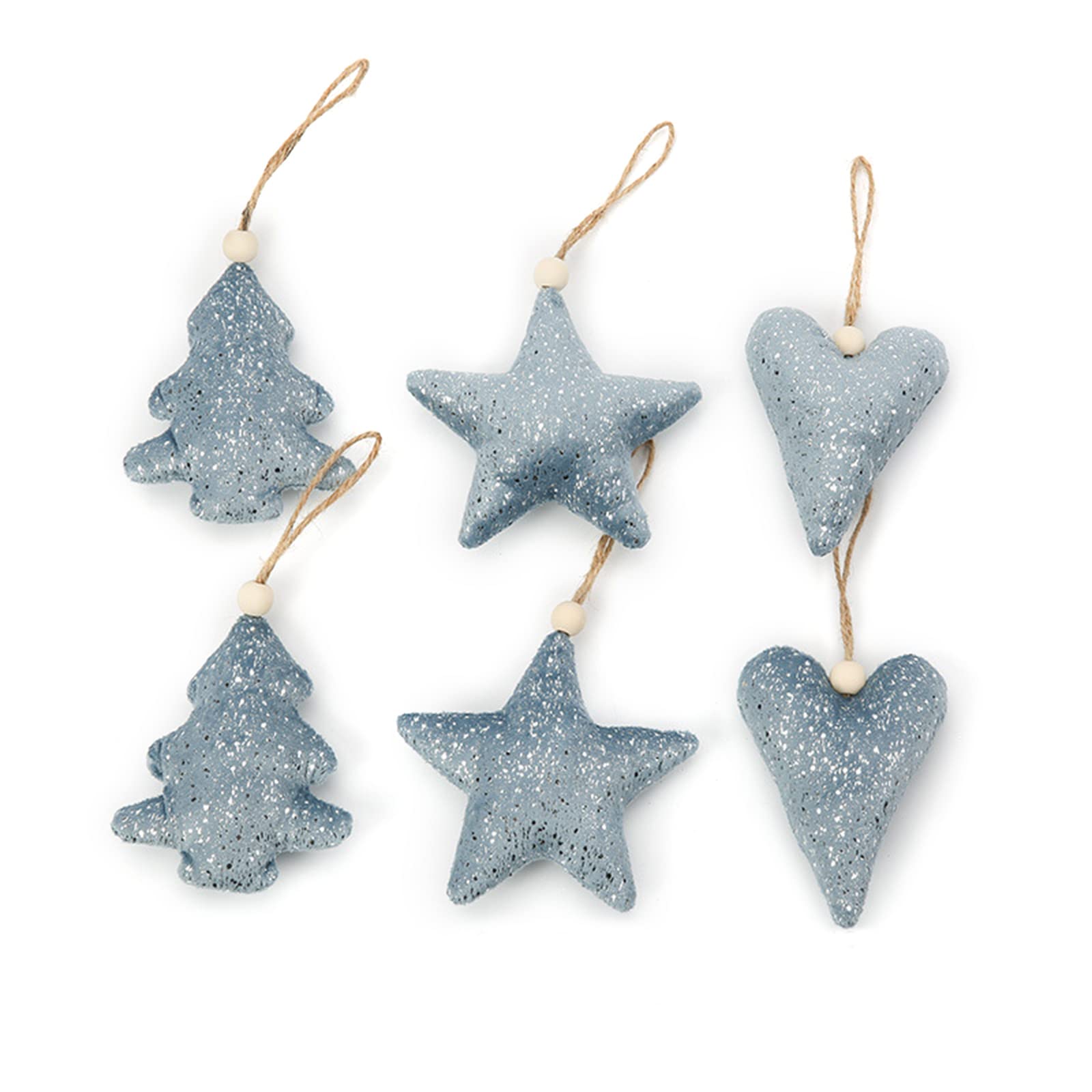 caoxhenr 6 colgantes de tela de terciopelo dorado de Navidad, diseño de corazón, estrella, árbol de Navidad, adornos colgantes para árbol de Navidad, hogar, festival, decoración de fiesta