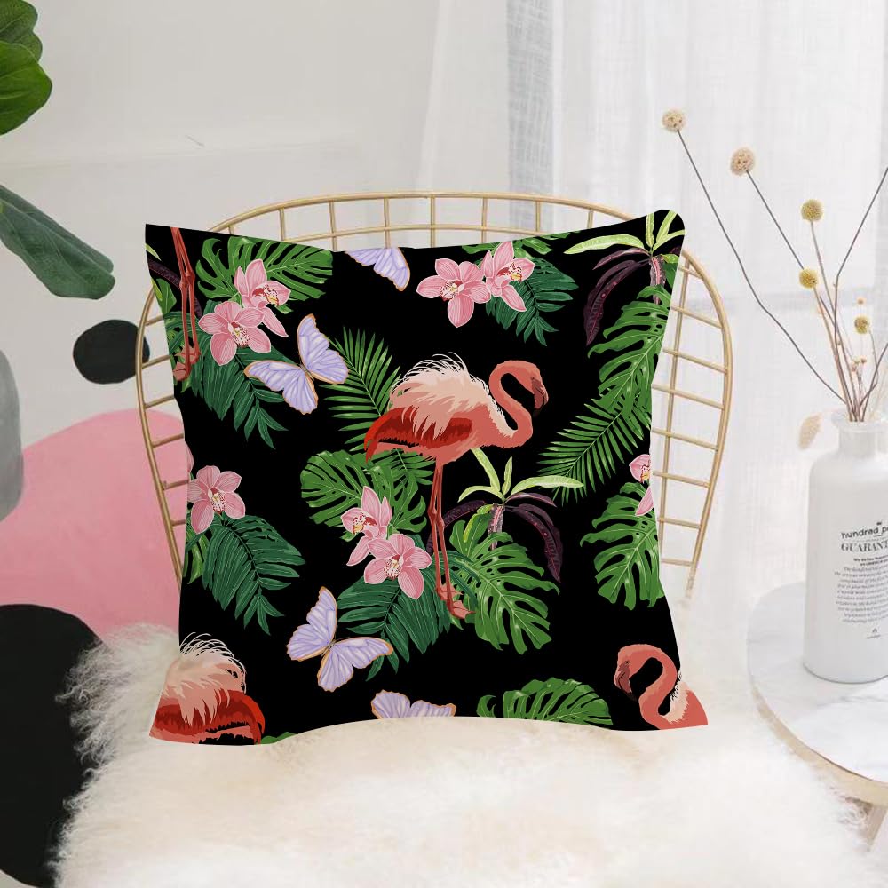 Hyosxw Seamless Vector Pattern With Pink Flamingo T - A6 Cushion Cover,Throw Pillow Case Home Decorative For Living Room Bedroom Sofa Chair 18X18 Inch,Seamless Vector Pattern With Pink Flamingo Tropical Leaves Orchids And Butterfl,Pillowcase 45X45cm