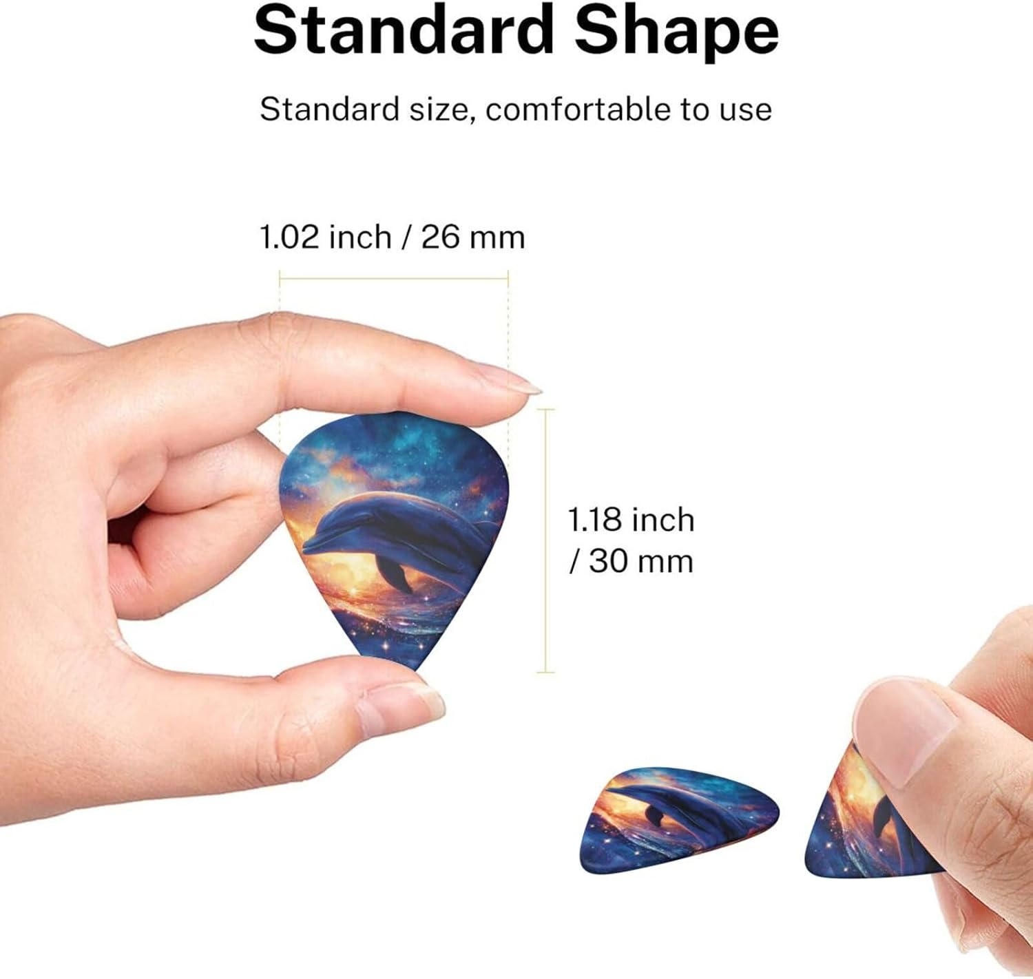 Guitar Picks 12 Pcs Guitars Plectrums with Storage Box 3 Different Thickness Colorful Starry Sky Ocean Dolphin Guitar Picks Accessories Bass Pick for Electric Ukulele 0.46mm, 0.96mm, 0.71mm image 2