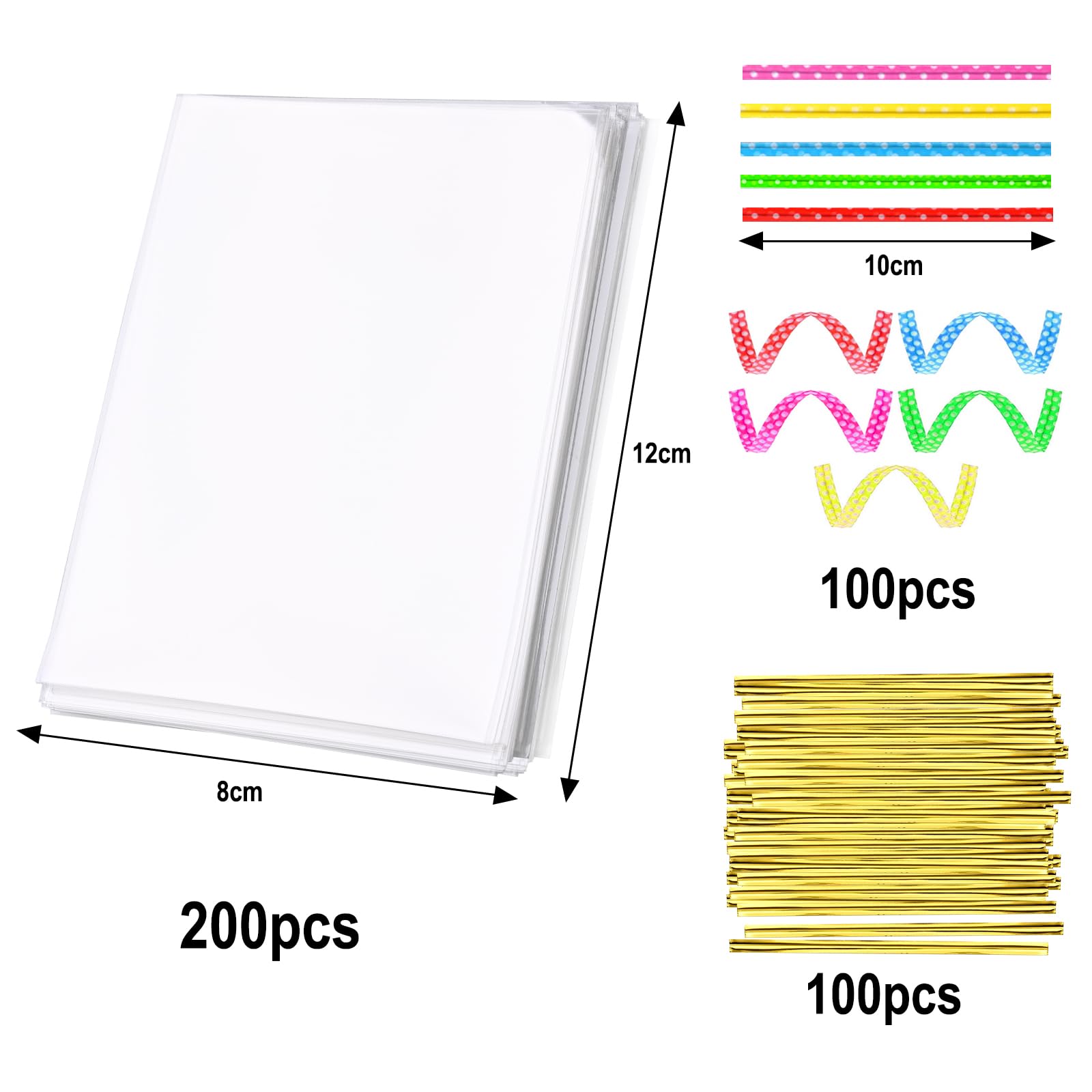 Sachet Plastique Bonbon Transparent 50 Sachets Bonbons Transparents 15x25cm - Avec 50 Nœuds Colorés - Pour Emballage Cadeaux, Fêtes Sachets Bonbon Transparents 15x25cm