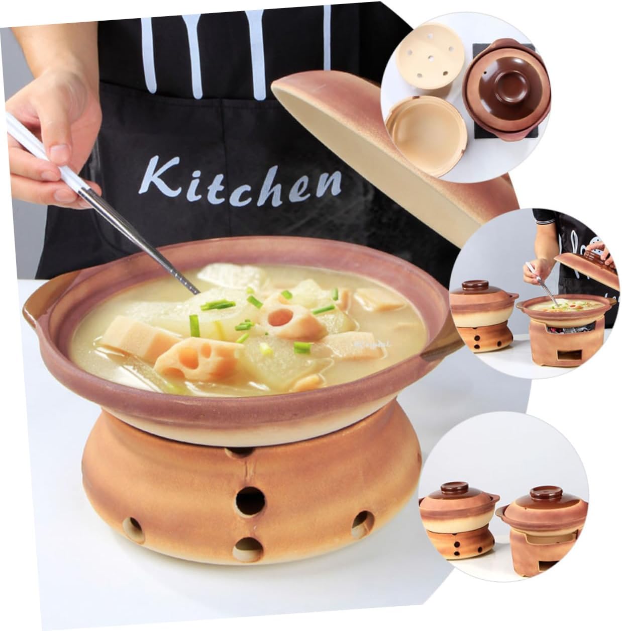 PRETYZOOM Cast Casserole Dish Lid Clay Pot for Cooking Stew Pot Heat Resistant Pottery Cookware Household Kitchenware