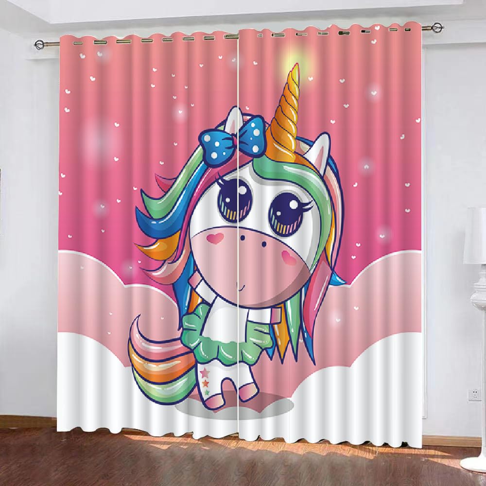 HABEAT 3D Licorne Rideau en Microfibre Opaques Occultants et Thermiques Ciel étoilé Rideaux Salon Chambre à Coucher Décoration D'intérieur a Lot de 2 Vec œIllets 140x160cm（Style 9-9）