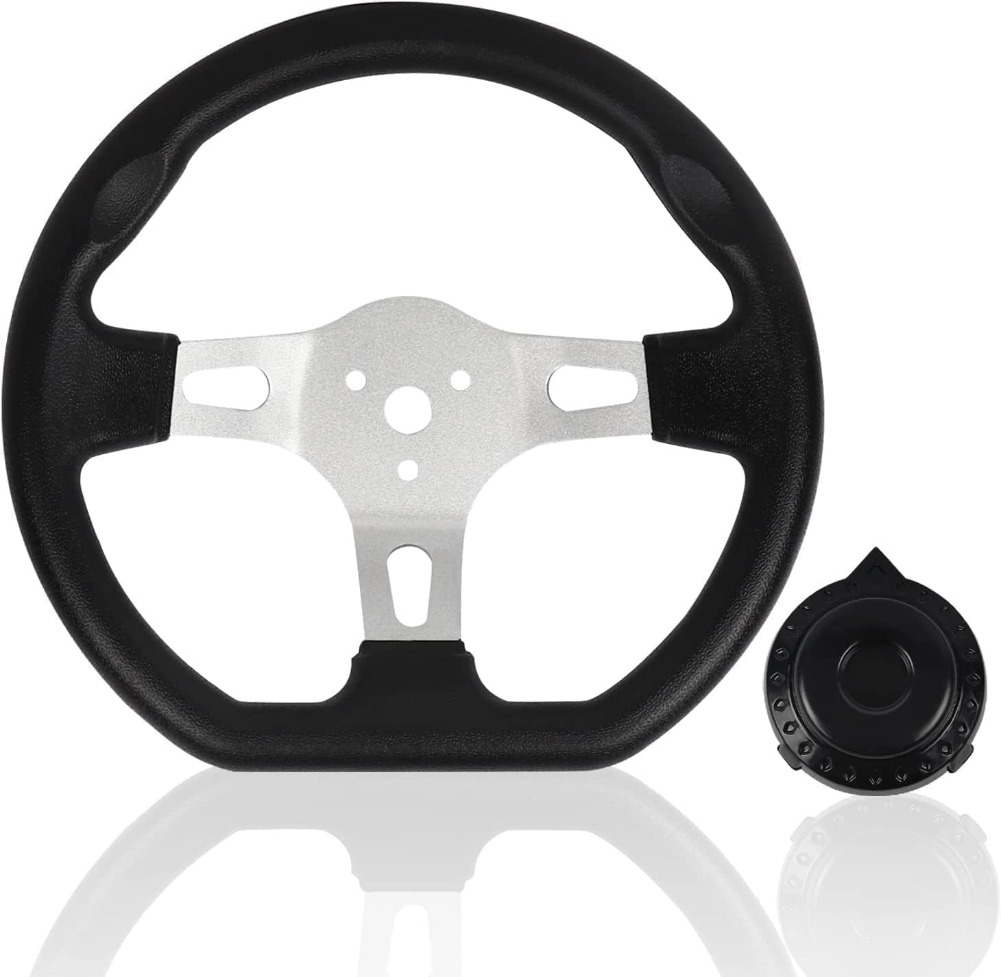 THE WHITE SHOP Kart Steering Wheel - 3 Spokes Quick Release Off-Road Cart Steering Wheel Interior With Holes For Go Kart Beach Kart Replacement Vehicle Universal