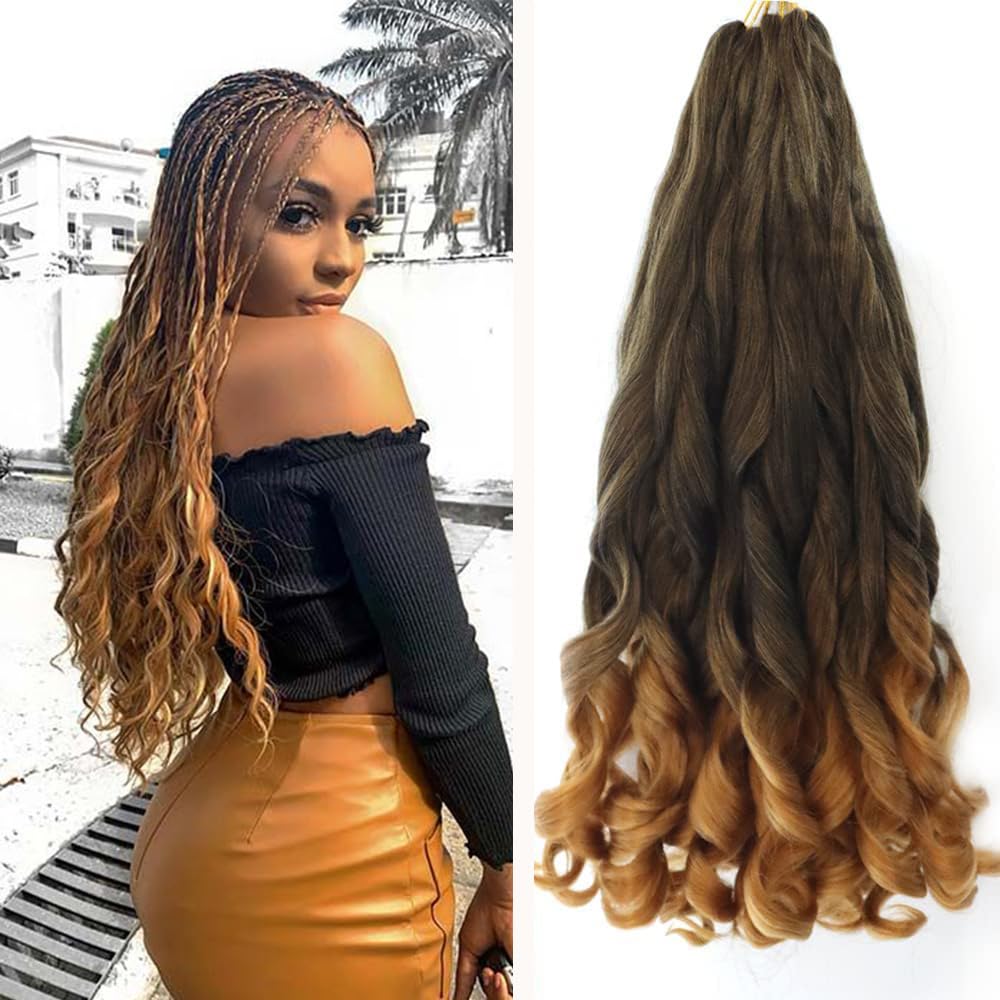 French Curly Braiding Hair 22 Inch 8Pack/lot Loose Wavy Spiral Curl Braids Crochet Hair Deep Wave Synthetic Extensions Pre Stretched Bouncy Braiding Hair(T27)