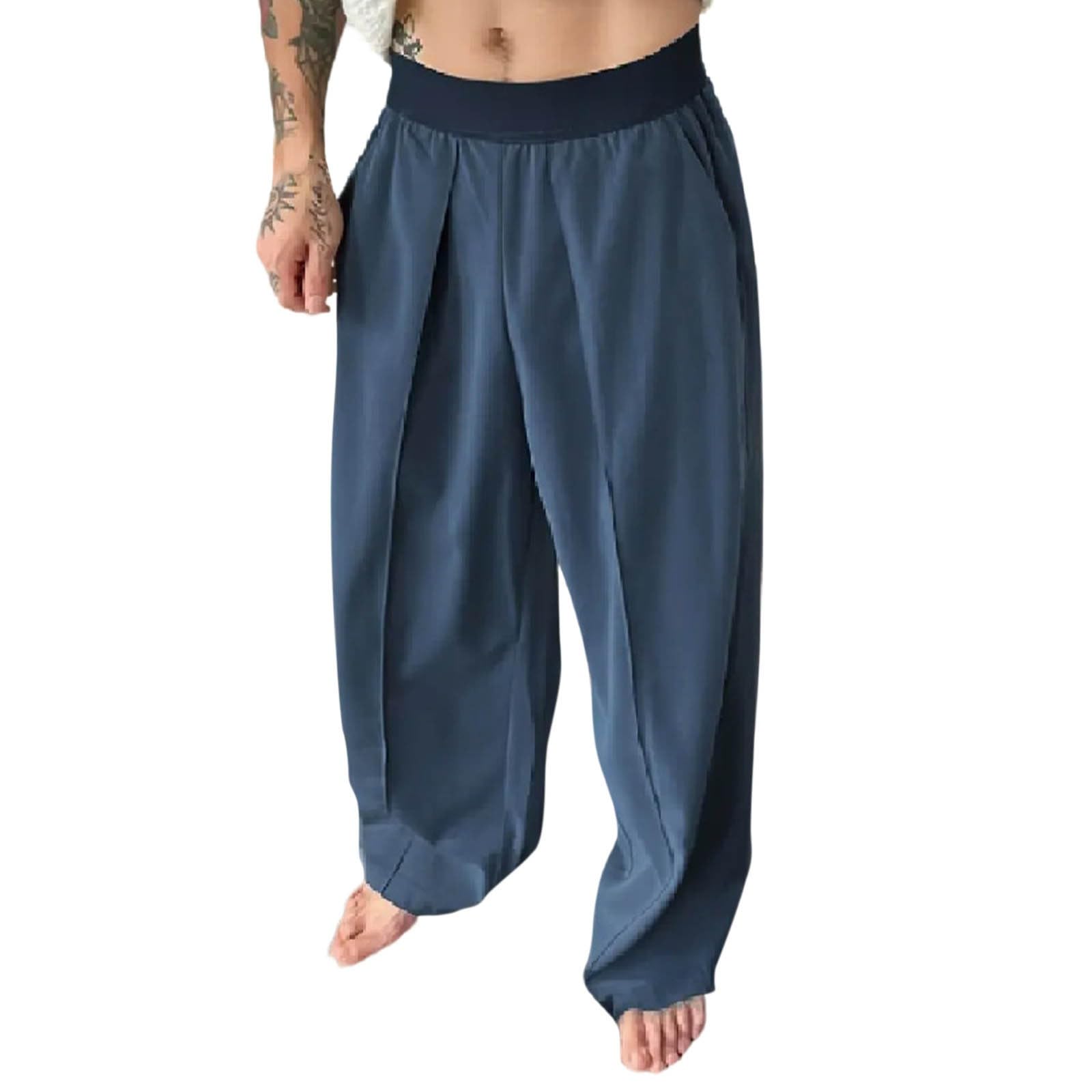Cambkatl Loose Wide Leg Suit Pants for Men Lightweight Casual Outdoor Baggy Hiking Dress Pants with Pockets
