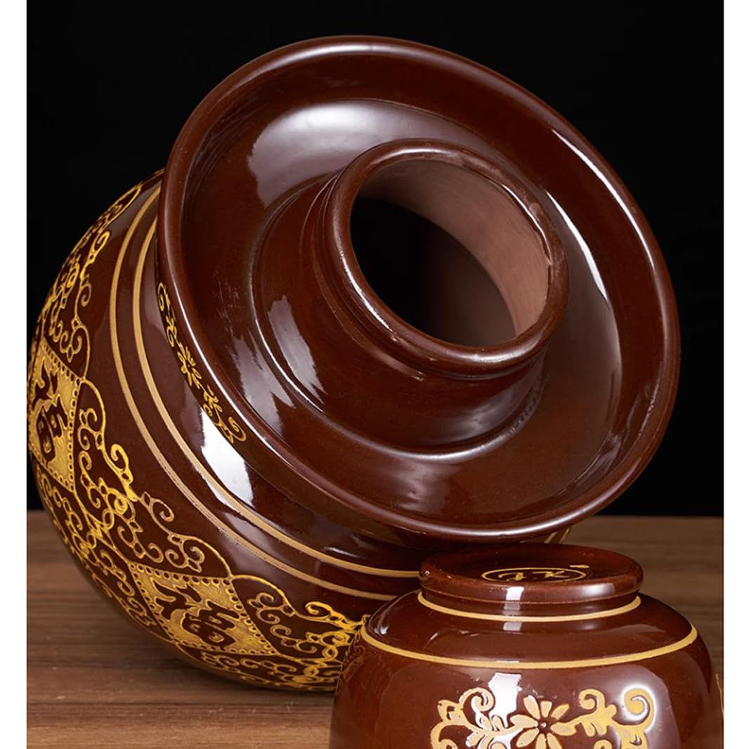 Duży ceramiczny słoik na marynaty z pokrywkami, syczuański tradycyjny chiński porcelanowy garnek do marynowania, ceramiczny garnek fermentacyjny z uszczelką wodną pokrywką śluzy powietrznej, garnek z