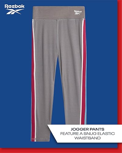 Miniatura 4 de Reebok Conjunto de leggings para niñas activas 3 piezas atléticas de cuello redondo de manga corta, sudadera y pantalones de leggings para niñas