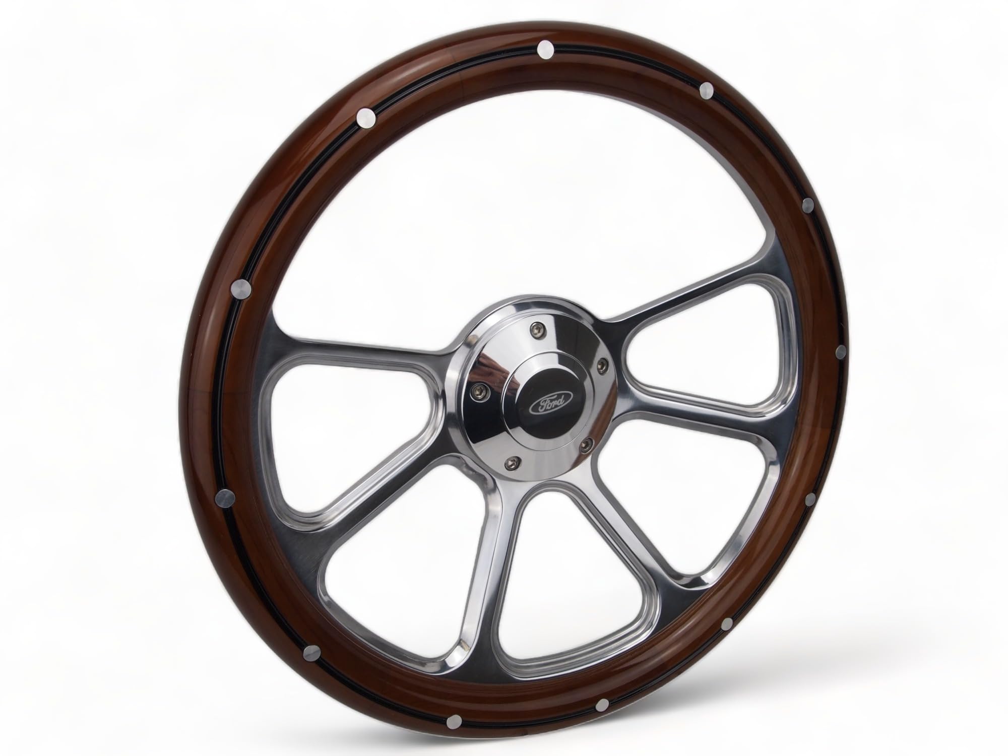 Compatible with 1967 to 1974 Bronco Real Wood & Chrome Steering Wheel Full Install Kit