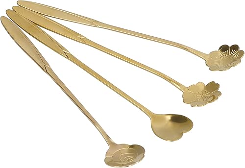 Miniatura 8 de Cuchara agitadora, 4PCS cuchara mezcladora de flores en forma de corazón cuchara de café de acero inoxidable cuchara de desierto cuchara de té