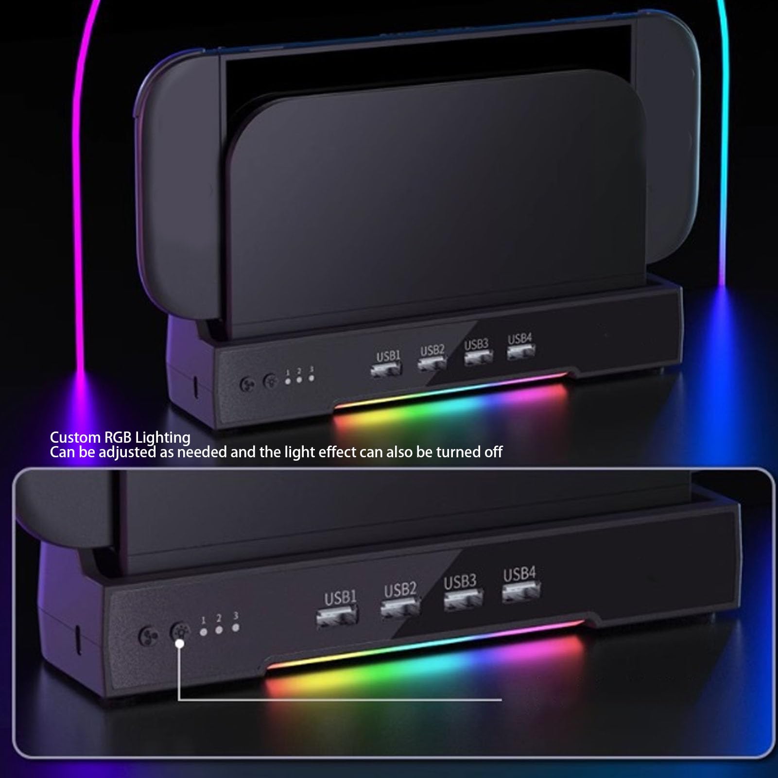 Lylithuif Base di raffreddamento adatta per 2 Console Stazione dock di raffreddamento a doppia ventola con 2 porte HUB USB 3 velocità regolabili Montaggio a parete con luce RGB per