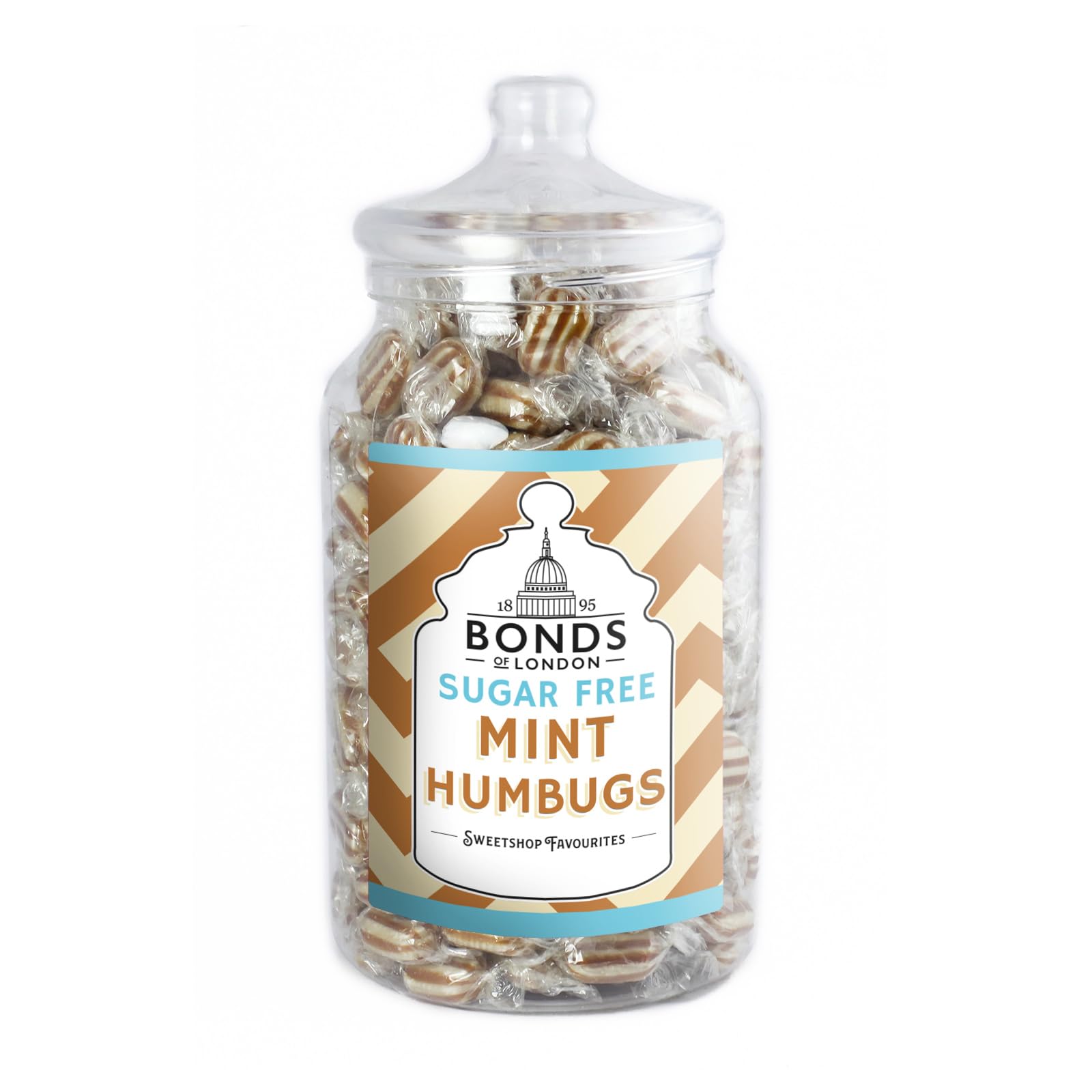 Sugar Free Mint Humbugs Jar, Vegetarian, Retro Hard Gift Sweets, 2 kg (Pack of 1)