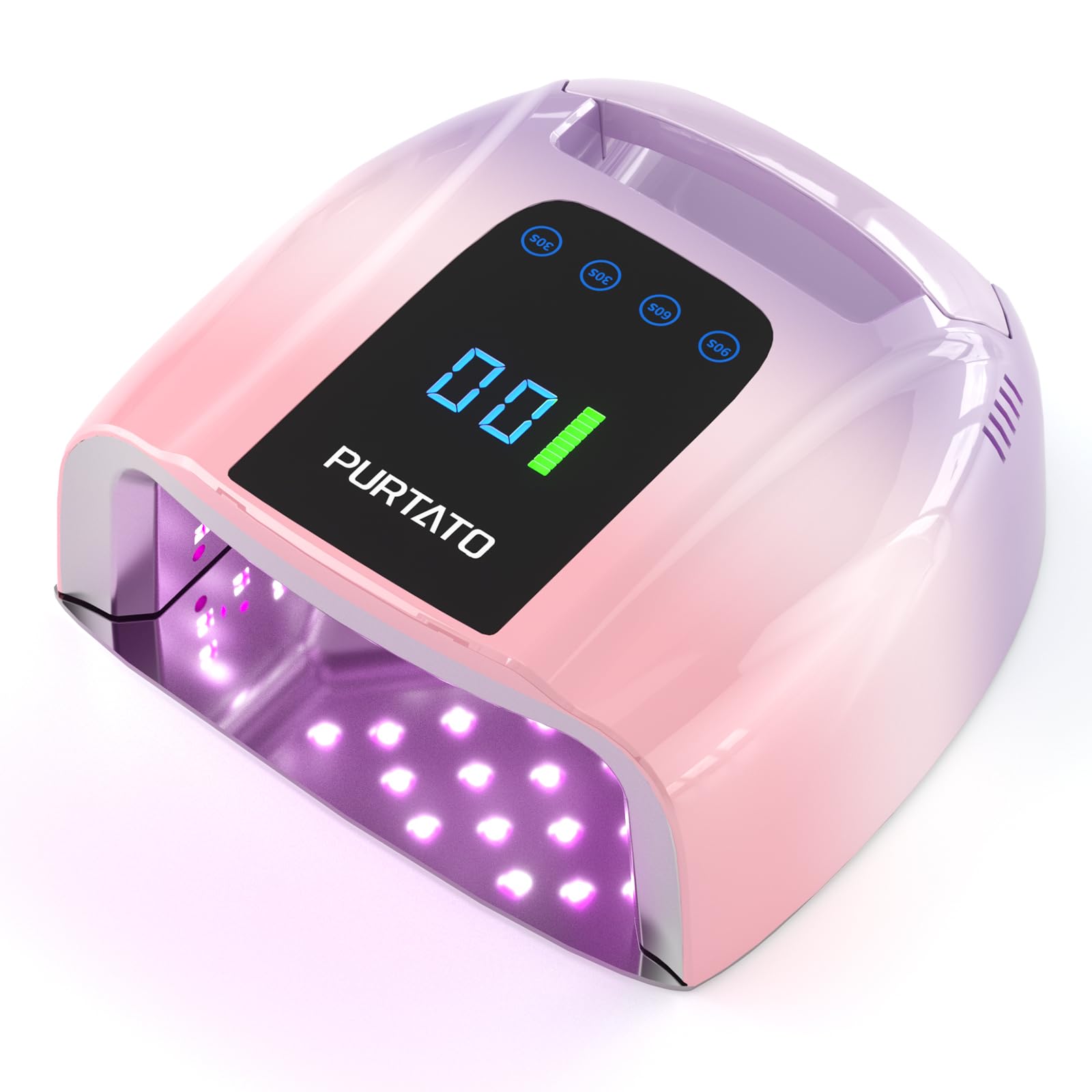 Photo 1 of PURTATO Professional Rechargeable 96W UV LED Portable Cordless UV Light for Nail Lamp Machine with Removable Stainless Steel Bottom,4 Timer Setting and Smart Sensor Nail Dryer (Purple&Pink)