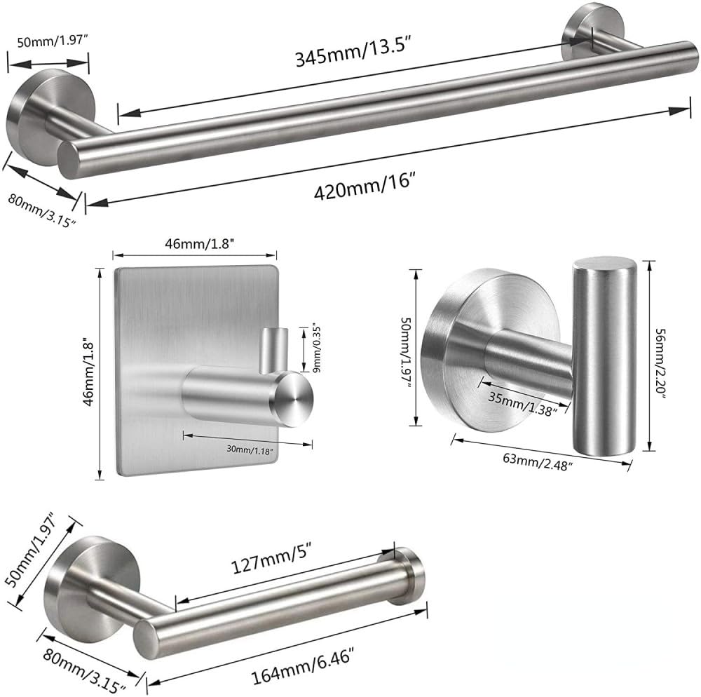 Juego de Accesorios de baño de Acero Inoxidable, Gancho para Bata, toallero, Barra, Estante, Soporte para Papel de Seda, Soporte para Cepillo de Dientes, baño, Juego de 6 Piezas Plateado