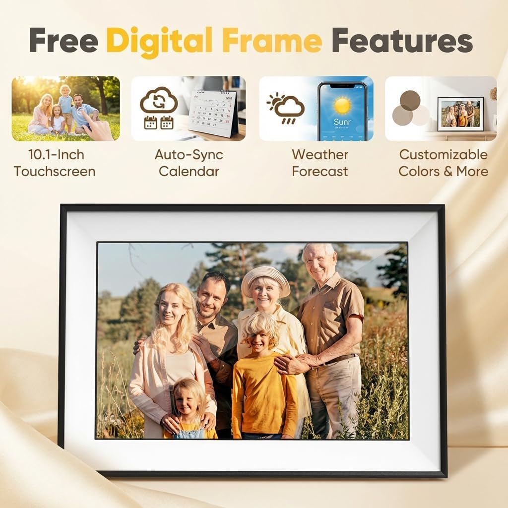 10.1" Smart Family Calendar, Touchscreen All-in-One Planner & Chore/Meal Chart, Wi-Fi Sync with Google/Outlook/iOS, Shared Reminders & App Control, Desk/Wall Organizer + Digital Photo Frame (Black)