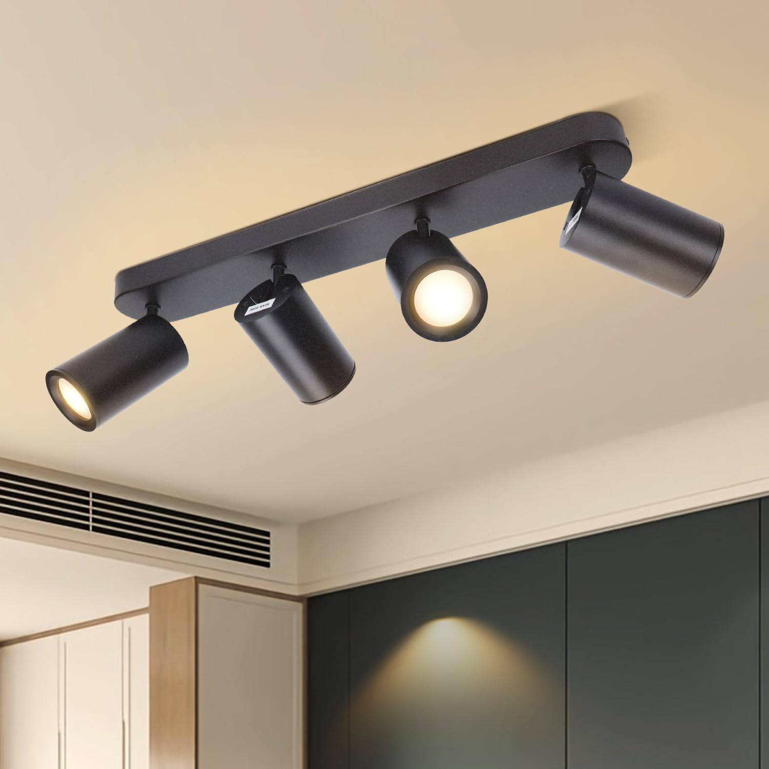 Aigostar 4 Way Kitchen Ceiling Lights, Black Led Ceiling Spotlight Bar, Gu10 Spot Light Fitting For Bedroom, Hallway, Living Room