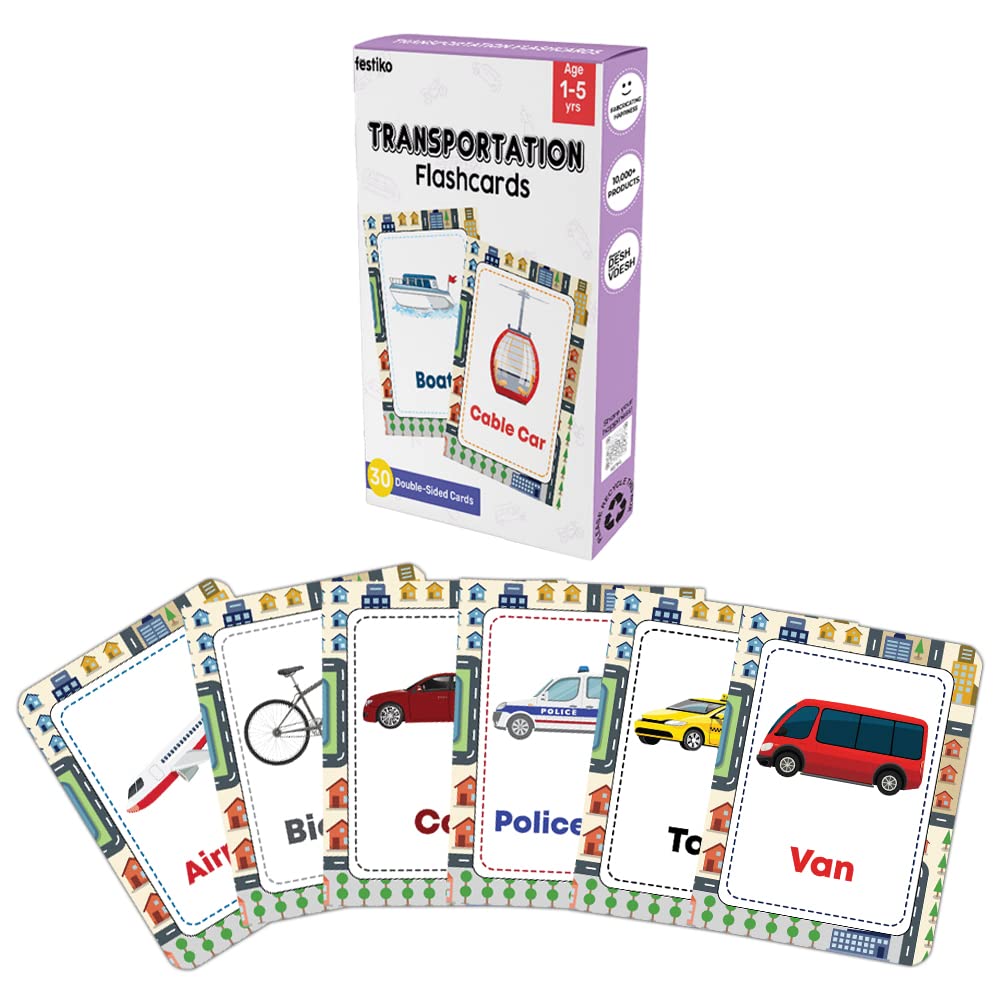 Festiko® 1 Set of 30 Pcs Transport Flash Cards, Transport Flash Cards for Kids, Easy & Fun Way of Learning, Flashcards for Toddlers and Kids (B0BZVR8SW1) Amazon Price History, Amazon Price Tracker