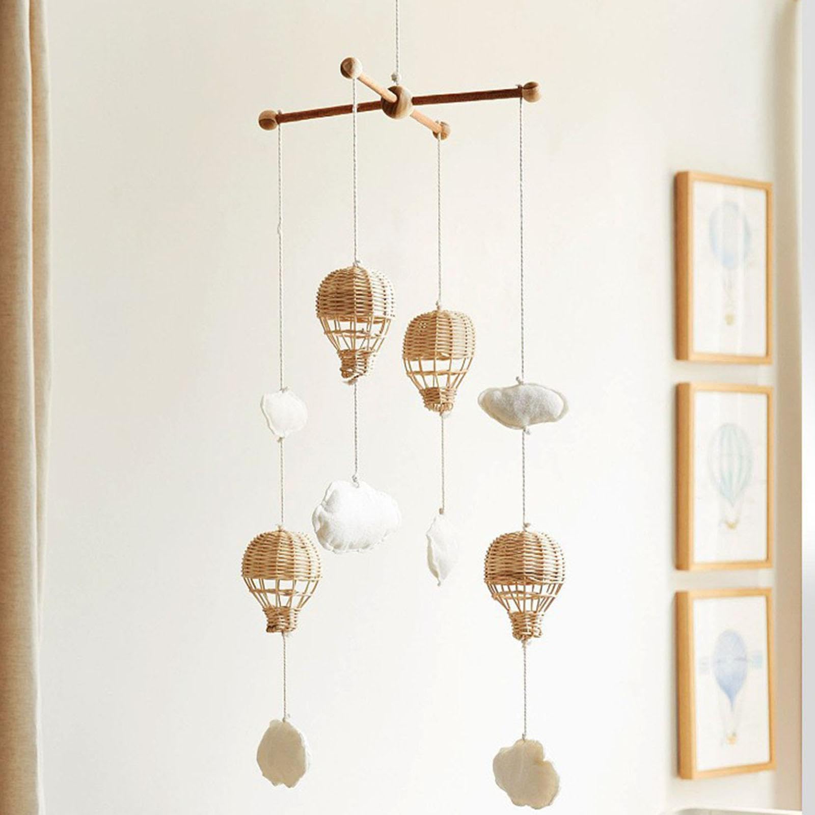 Giostrina da Appendere per Bambini con Mongolfiera in Rattan e Ciondolo a Forma di Nuvola, Decorazione Attraente per la cameretta dei Bambini,