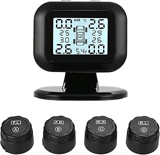 mewmewcat Sistema de monitorização da pressão nos pneus, TPMS Sistema de monitoramento da pressão dos pneus Tela LCD sem fio em tempo real 4 Sensores externos Função de alarme
