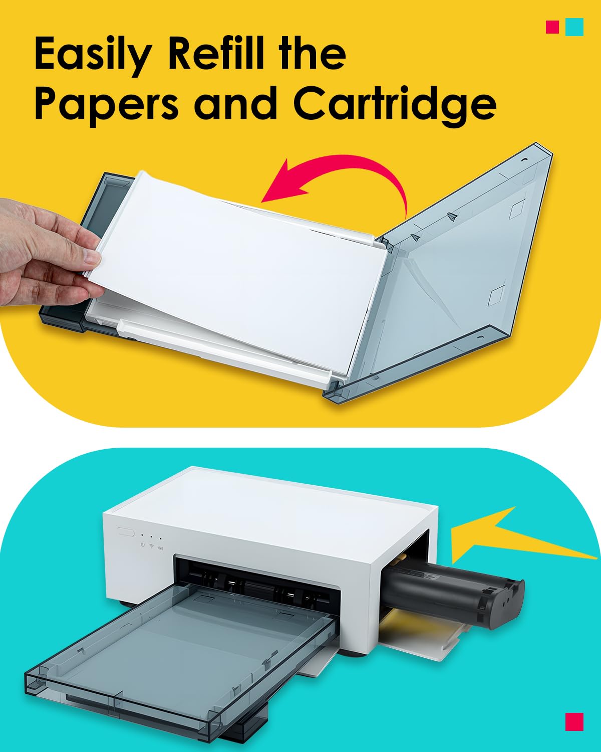 Compatible con Liene Amber M100/M200/M110/M210-80 Hojas de Papel Fotográfico y 2 Cartuchos de Tinta, Papel Fotográfico 4"x6" (10x15cm) para Impresora de Sublimación Térmica, Antioxidante