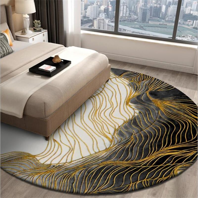 GUGJHFVH Round New Living Room Rugs ø 90 cm Dining Lounge Bedside Soft Easy Care Vintage Carpet Abstract Ink Beige
