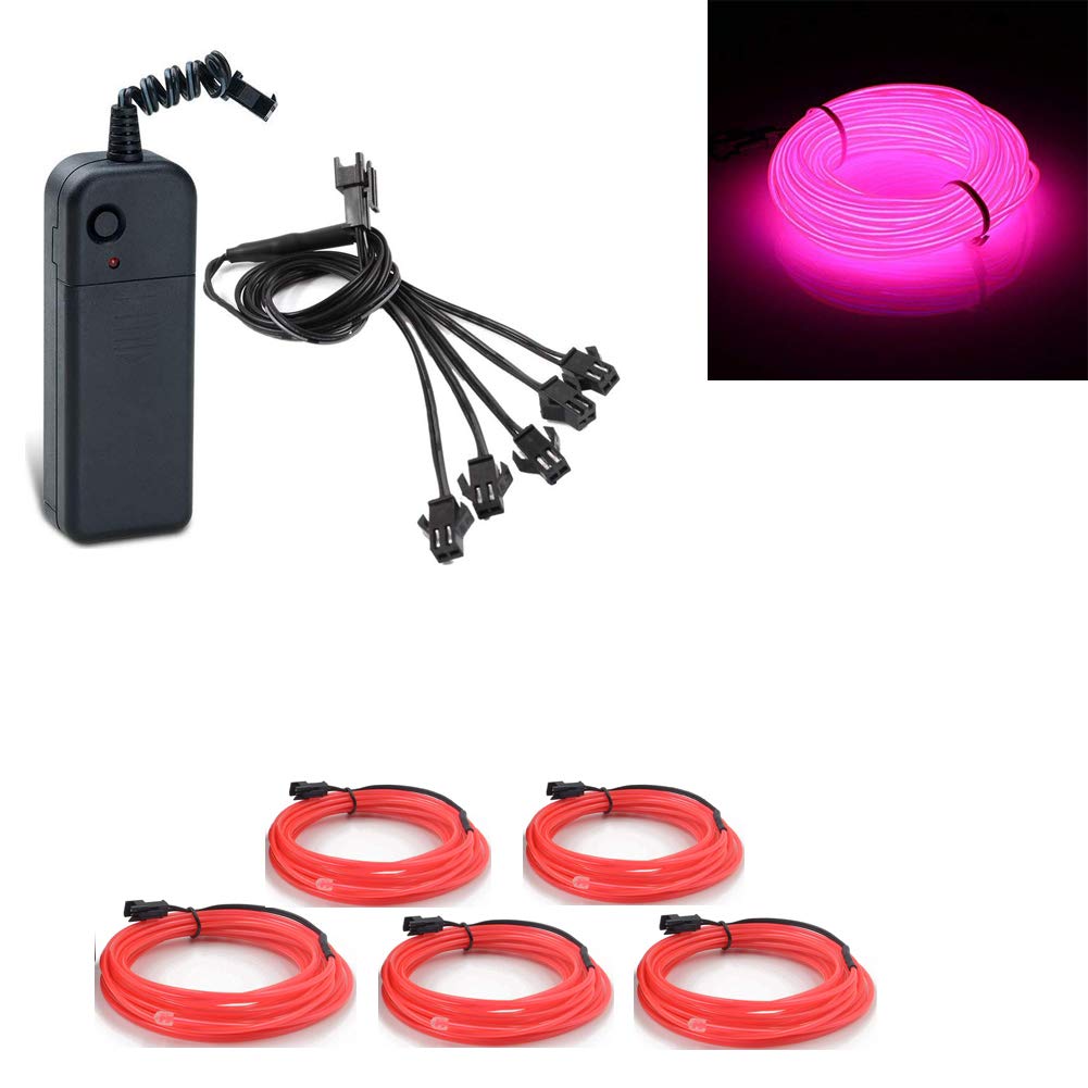 ABALDI EL Wire Neon Light Portable Battery Powered Electroluminescent Wire Pack Drivers High Brightness for Xmas Party Decoration5x1m,Pink