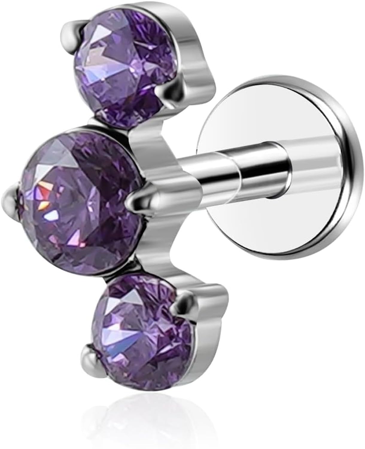 AIEIJJH Threadless Labret Stud Push In Jewellery G23 Titanium CZ Cluster Stud for Tragus Helix Conch Lobe Rook Cartilage Piercing Earring 1pc 16G, Purple