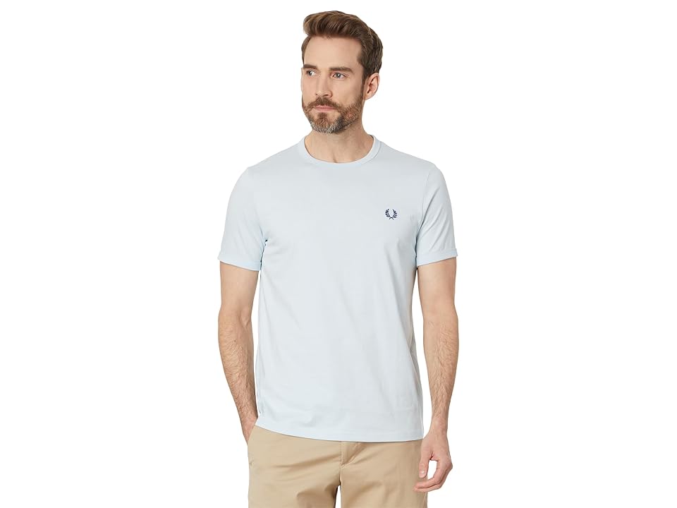 Fred Perry Ringer T-Shirt (Light Ice/Midnight Blue) Men's T Shirt INTERNATIONAL SHIPPING