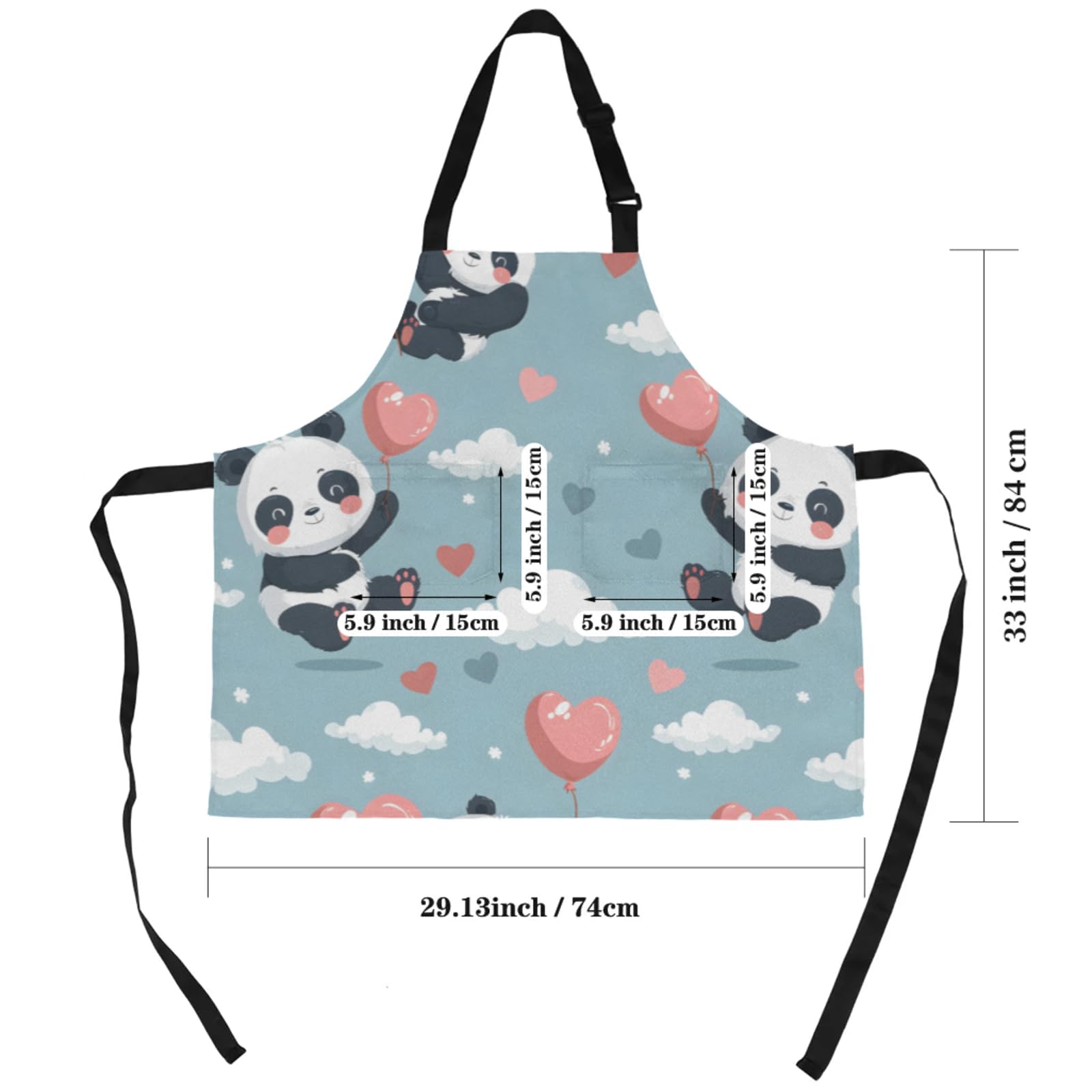 Aglebo Panda Cloud Love Chef Apron with Pockets Adjustable Shoulder Strap Waterproof Cooking Apron for Kitchen Baking Gardening Pottery Painting