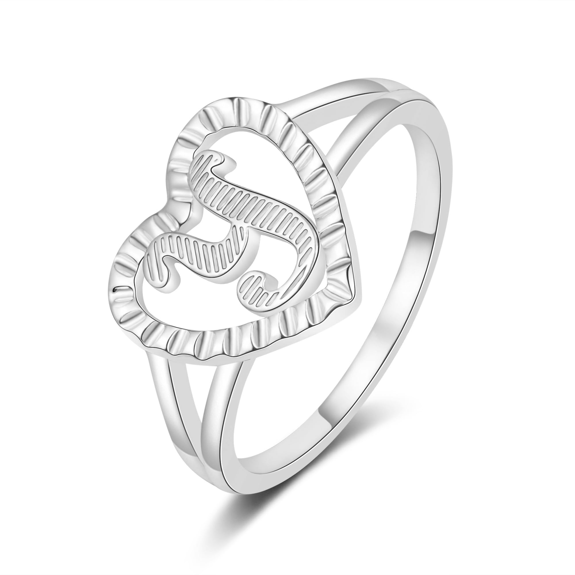 RLMOONGold Initial Ring for Women Vintage Initial Heart Love Ring Non Tarnish 14K Gold Plated Personalized Carved Letter Statement Stacking Ring Size 6-10 Jewelry Gifts