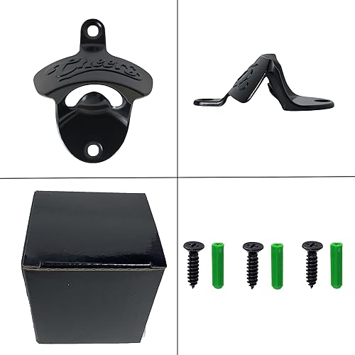 Miniatura 4 de Black Cheers - Abridor de tapas de cerveza para montaje en pared, de acero inoxidable, con rosca superior (paquete de 3)