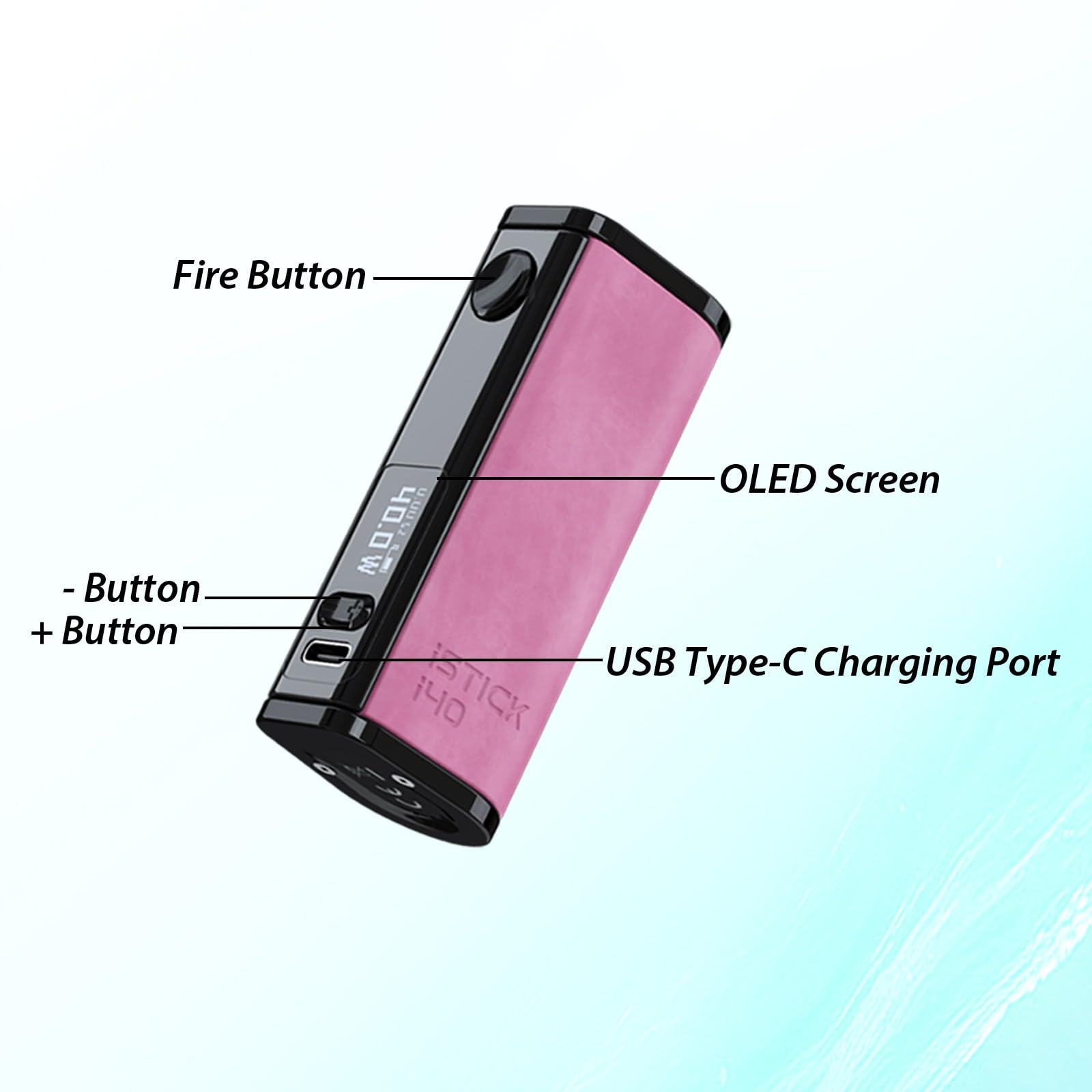 Eleaf iStick i40 Vape Caja de batería Mod Cigarrillo electrónico 40 vatios 2600 mAh Kits de vapeo LED de cuero sin nicotina (negro)