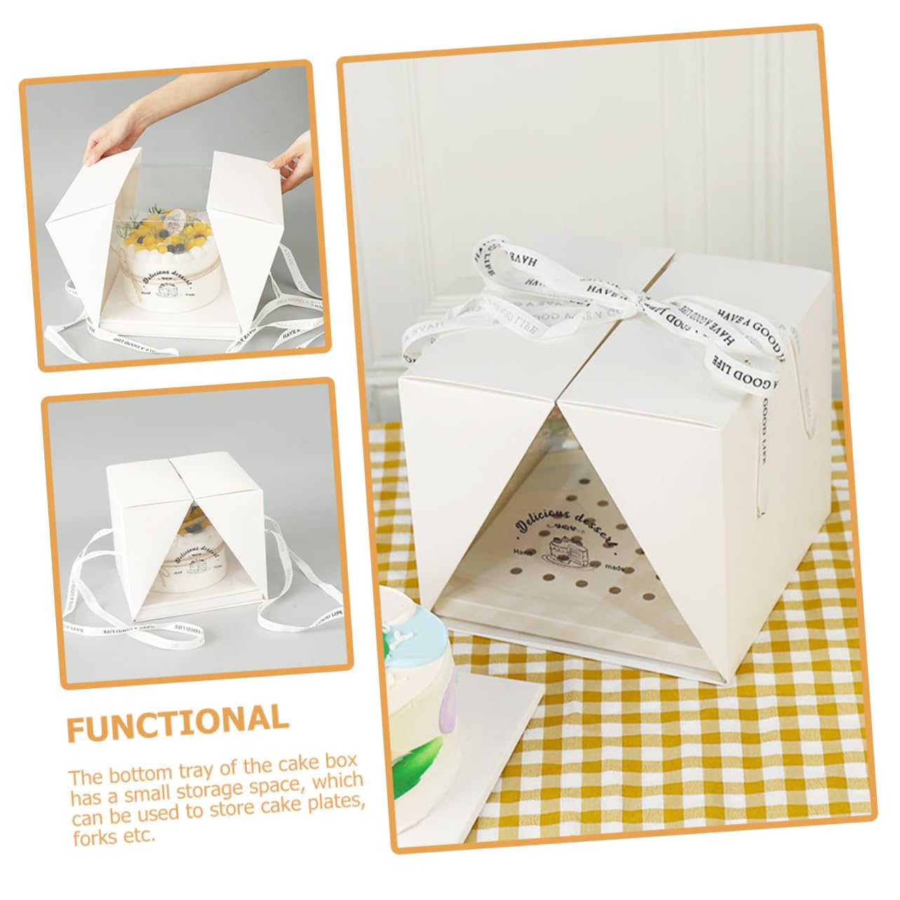 Unomor Afternoon Tea Cake Storage Box Cake Carrier Lid Handle Square Easy to Use
