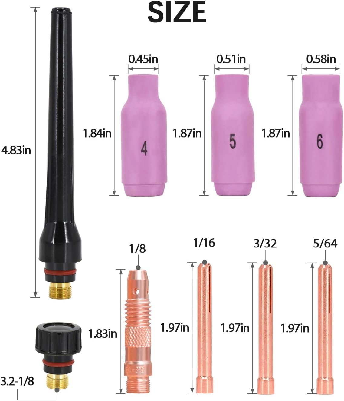H HZXVOGEN WP17V TIG 4M - Soplete de soldadura SR-17V TIG refrigerado por aire, 140A-150A, con conector rápido para soldadura TIG/Lift ARC, compatible con HVM200/HVM140/MIG250DP