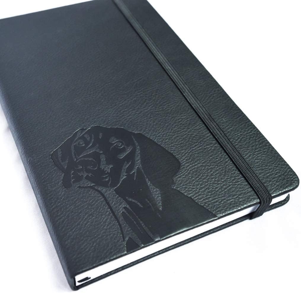 A5 Hardcover Vizsla, Weimaraner Notebook - PU Leather, 100gsm Lined Pages, Bookmark, Journal (Black)