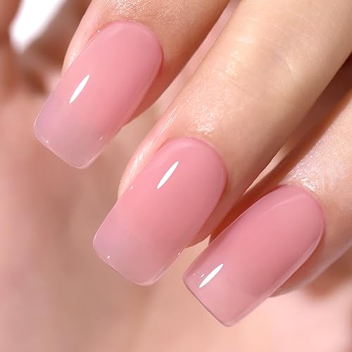 L'UGX Esmalte de uñas de gel rosa translúcido, 0.5 onzas líquidas, esmalte de gel neutro nude, rosa, transparente, natural, UV, punta francesa, para