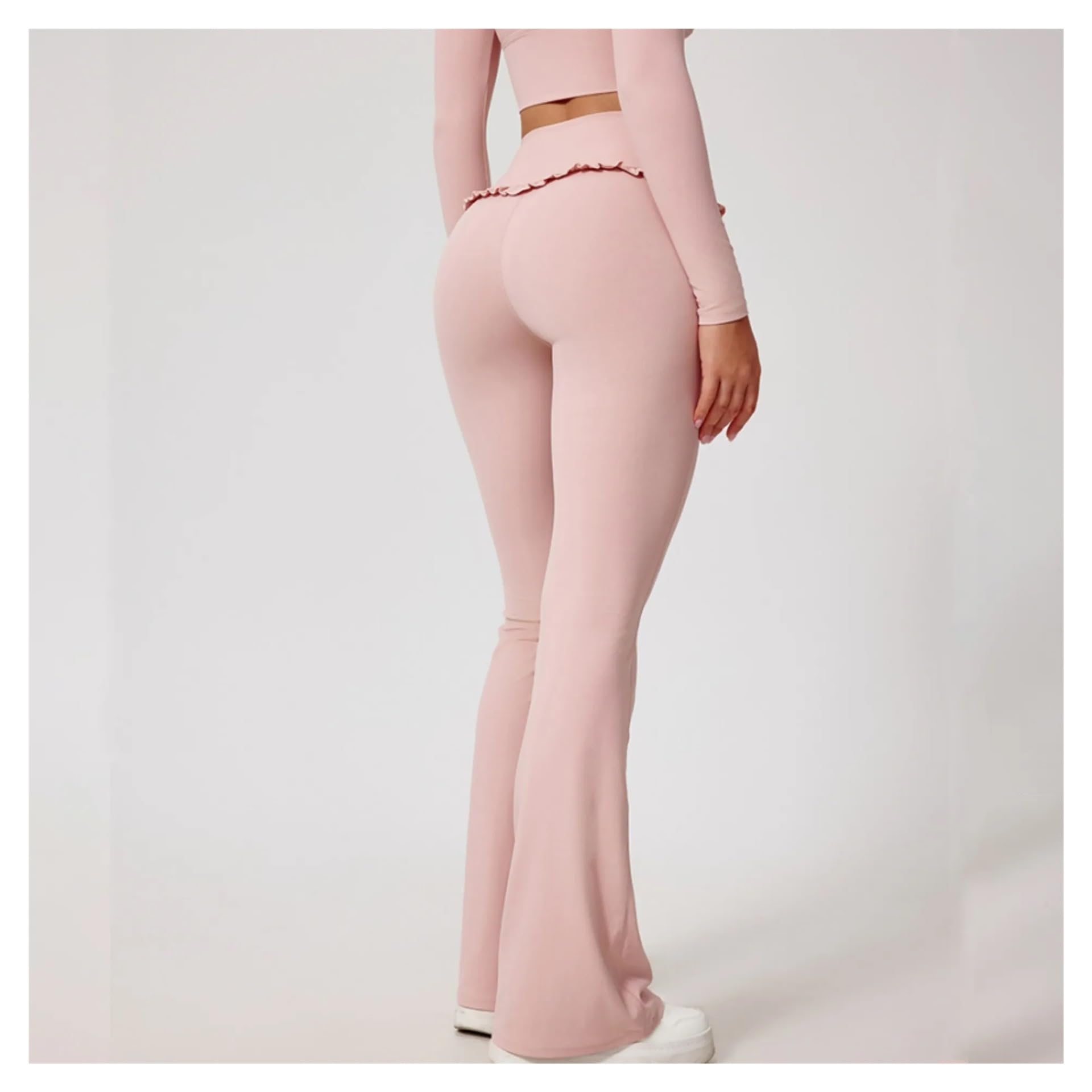 Pantalones De Yoga con Borde Hoja Loto Y Cintura Alta For Mujer, Acampanados For Correr Al Aire Libre para Yoga Fitness