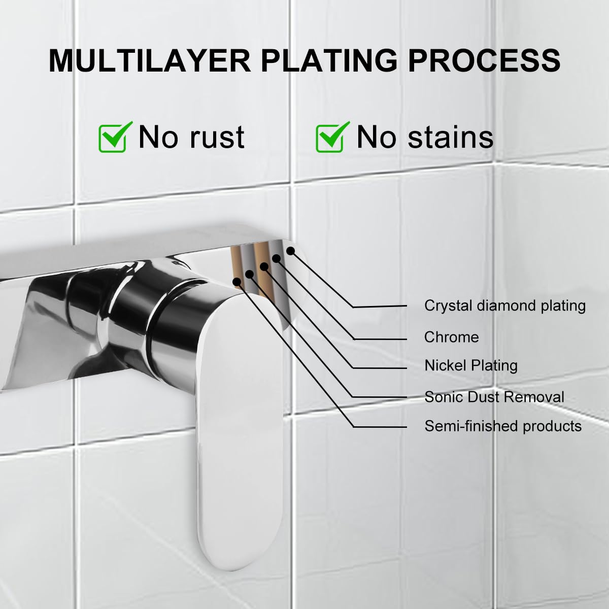 Monomando Ducha Plateado, Grifo Bañera, Montaje En Pared Y G1/2 Salida Inferior, Grifo Monomando Ducha Cromo, Accesorios De Baño