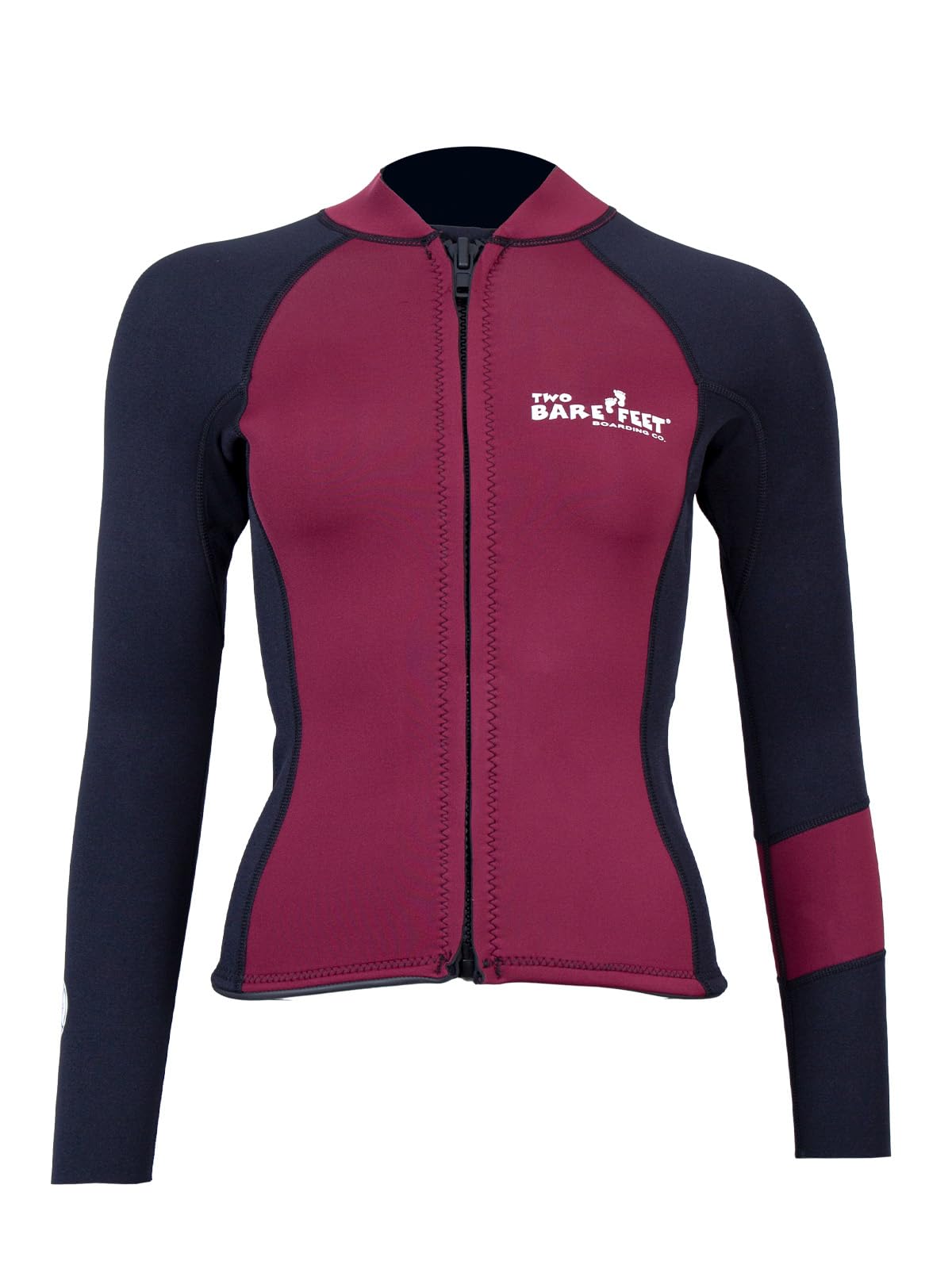 Two Bare Feet Women's Harmony 3mm Neoprene Wetsuit Jacket – Front Zip Thermal Surf Top for Swimming, Paddleboarding & Watersports (Black/Burgundy, L)