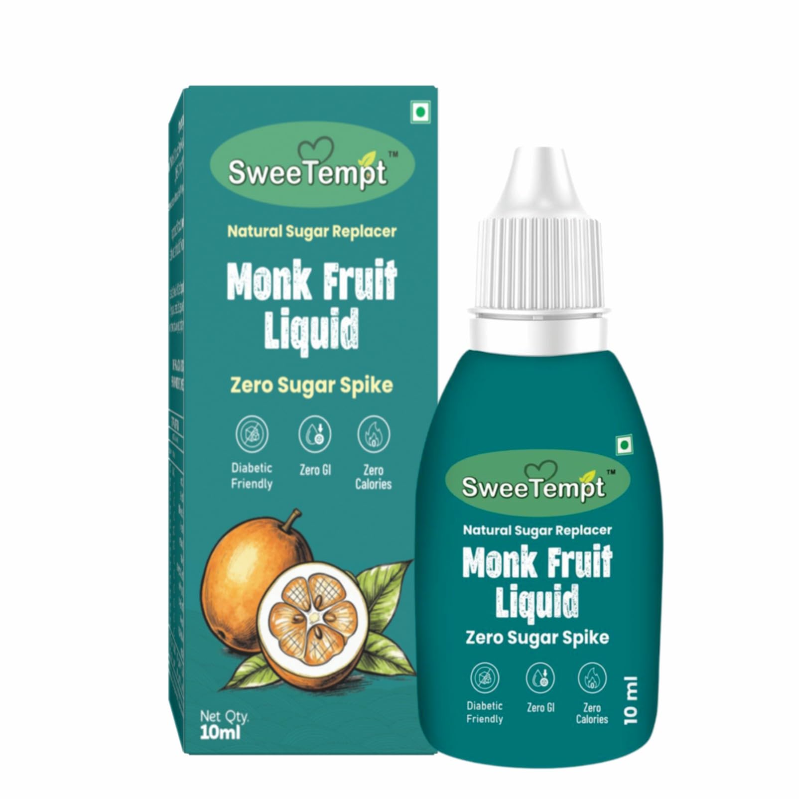 SweeTempt Monk Fruit Liquid Drops 10ml | Pure Natural Sweetener | Zero Calories | No Erythritol | Keto, Diabetic & Low-Carb Friendly