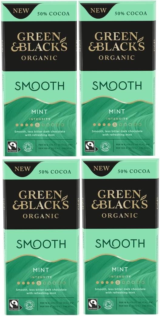 Green & Black's Organic Smooth Mint Chocolate 90G (Pack of 4) Luxury Chocolate Collections