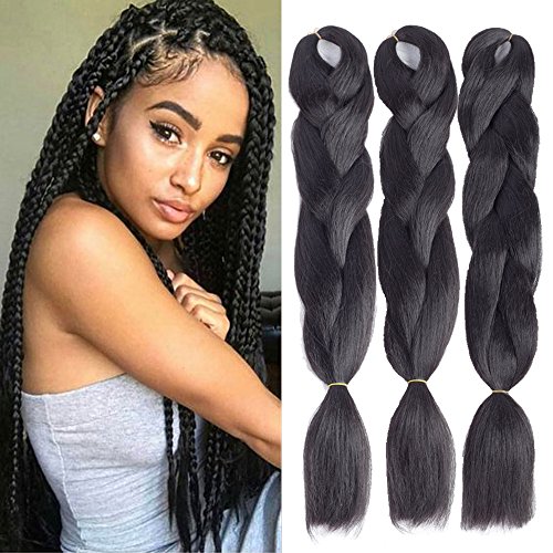 Dingxiu (5Packs,24") Two Tone Jumbo Braid Ombre Braiding Hair Extensions Afro Box Braids Crochet Hair Synthetic Fiber Hair 100g/pack(24 Inch, 1B)