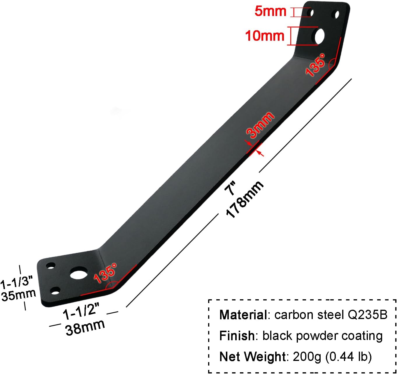8 Pcs 7" x1-1/3 Inside Mount 45-Degree Angle Bracket, 6 Hole Heavy Duty Corner Brace Support, 45 Degree Angle Knee Braces Joint for Butt-Join Wood Post Beam, Steel Thickness 3mm