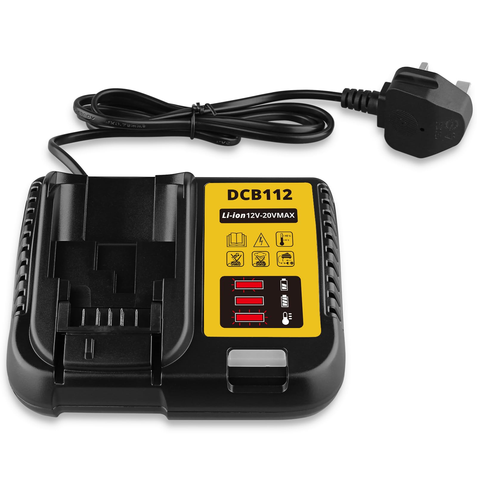 VANON DCB112 2A Li-Ion 12V~18V Battery Fast Charger Replacement for Dewalt DCB205 DCB206 DCB203BT DCB204BT DCB127 DCB101 DCB102 DCB203 DCB105 DCB200 DCB201 Batteries Charger (UK Plug)