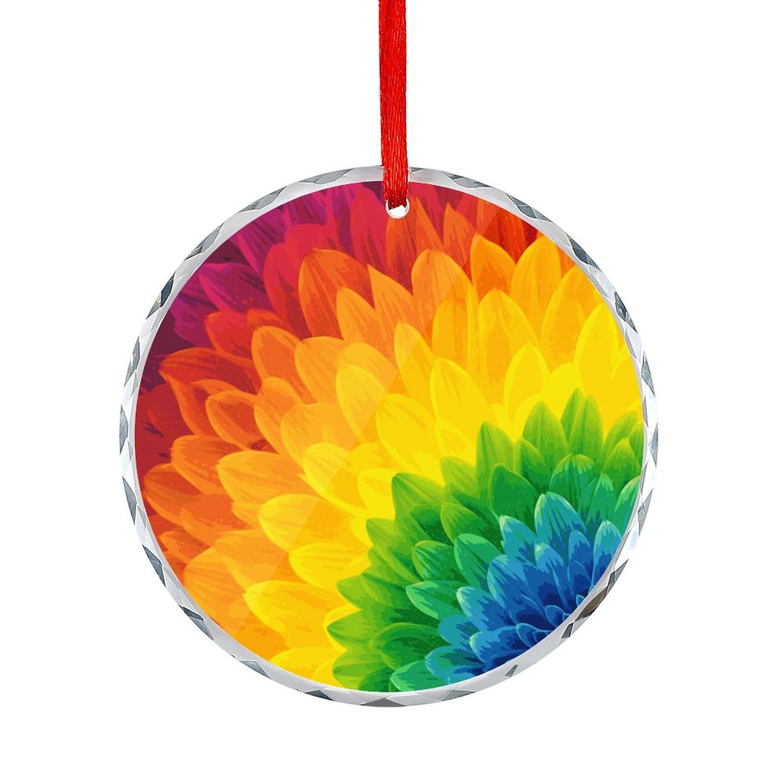 Btcowzrv Style Sunflower Rainbow Round Ornament Hanging Pendant Decor