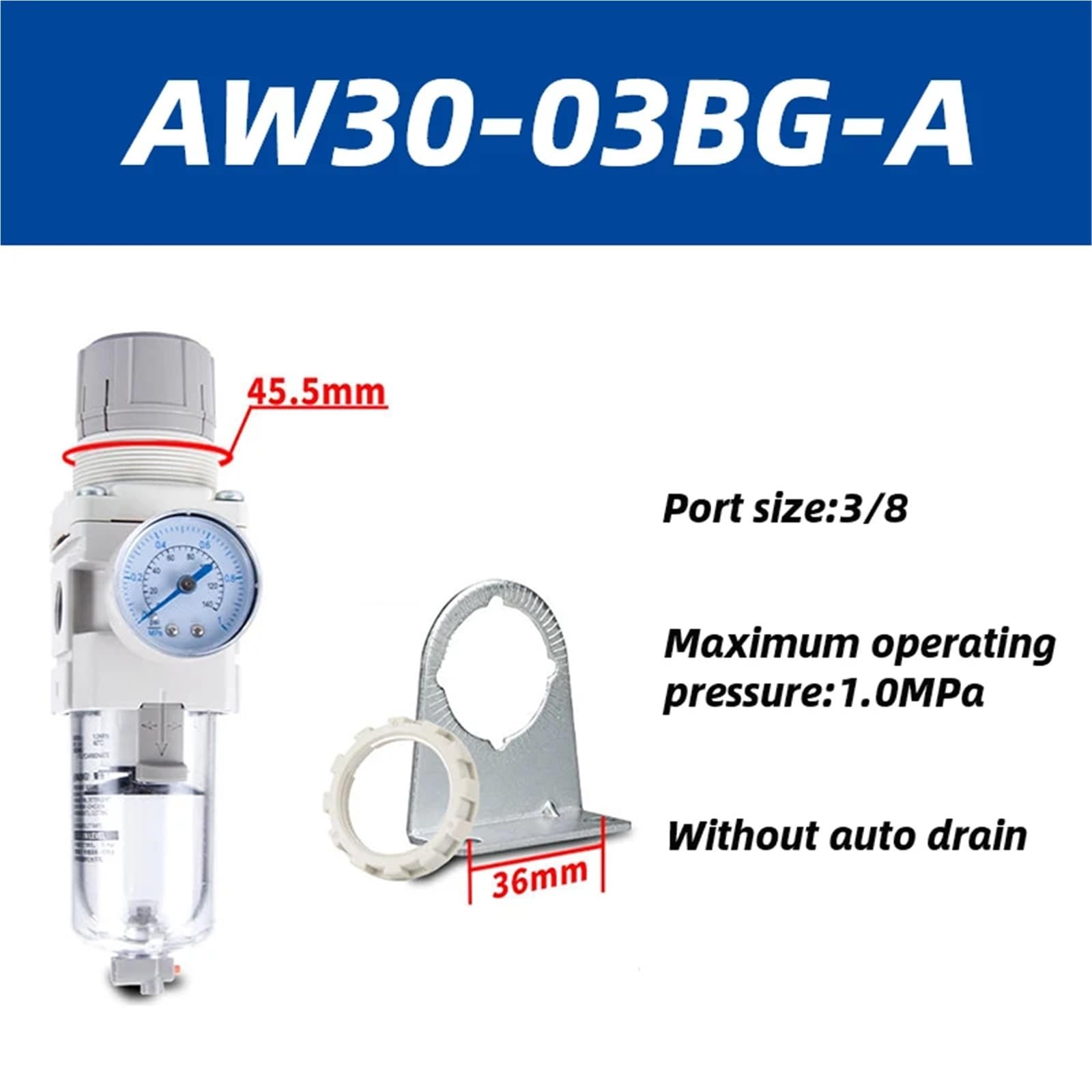 SMC Tipo AW10/20/30/40 Valvola di regolazione della pressione del filtro dell'aria del separatore dell'olio-acqua di fonte di aria AW20-02BG-A AW30-03BG-A Scarico automatico (AW30-03BG-A)