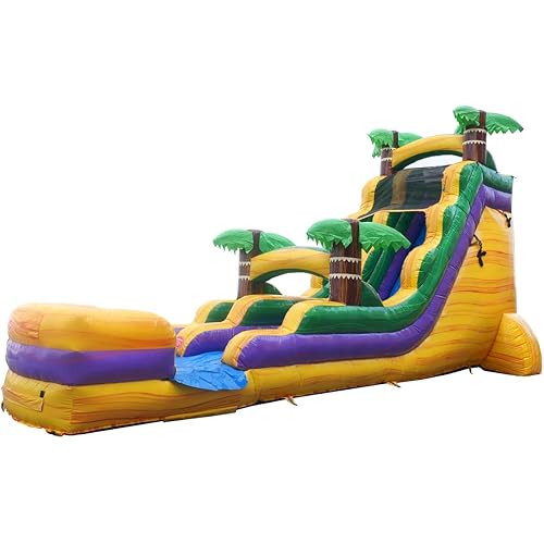 TentandTable Inflatable Water Slide for Kids and Adults, Commercial Grade Giant Blow Up Backyard Water Fun, Includes Electric Air Blower, 35' L x 15' W x 18' H, Tropical Yellow Marble