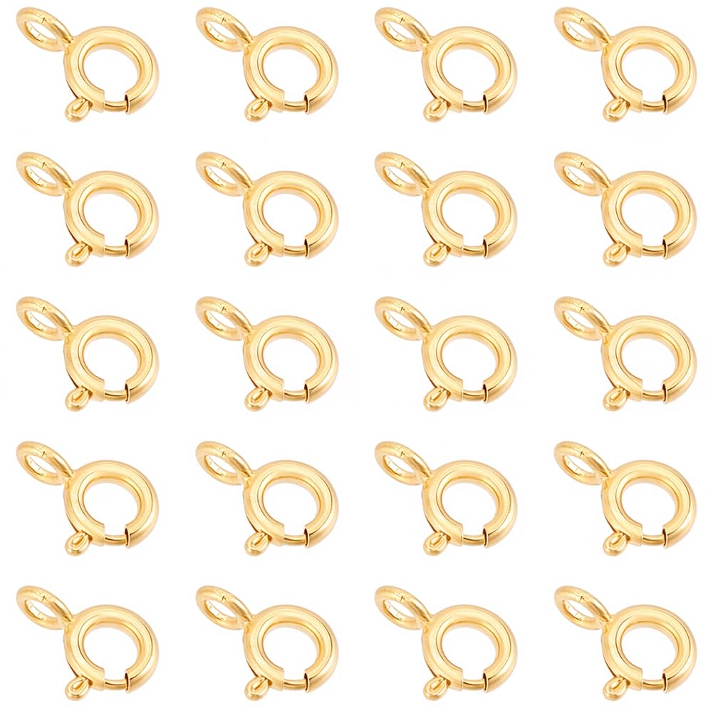 Beebeecraft 1 Box 20Pcs Spring Ring Clasps 18K Gold Plated Brass Round Spring Necklace Clasp Closures Trigger Connector Findings for Jewellery Making Supplies Bracelet, 5mm