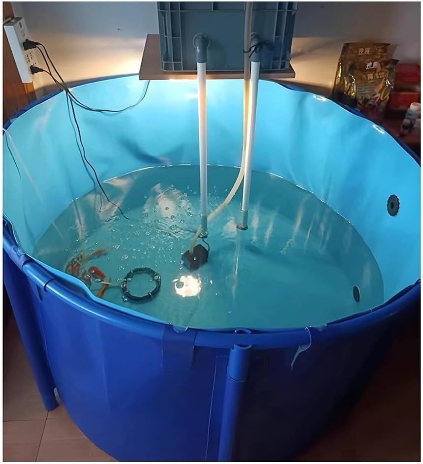 Zfmnoyev Pool Above Ground with Drain Valve, Round Koi Pond Show Tank, Flexible PVC Liner with Frame, Outdoor Large Fold Aquarium Children's Pool Fish Tank, Easy to Install(5x1 m/196.9x39.4 in)