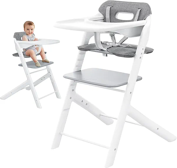 Axidou Baby High Chair with Removable Tray, Cushion & Safety Harness, Adjustable Seat and Footrest Heights for Children 6+ Months